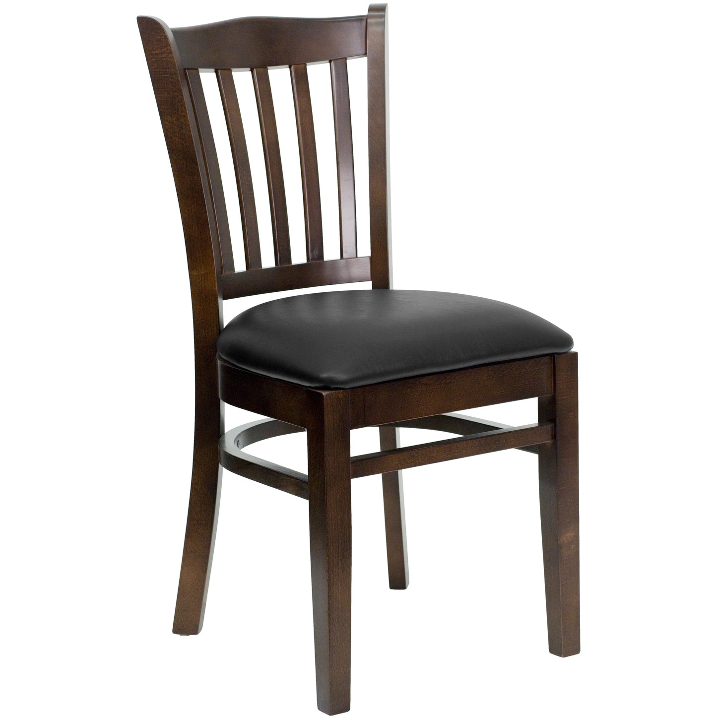 Vertical Slat Back Walnut Wood Restaurant Chair - Vinyl Seat