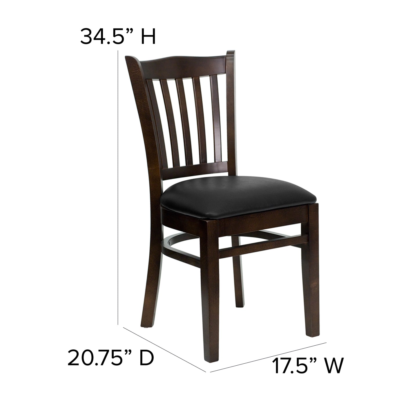 Vertical Slat Back Walnut Wood Restaurant Chair - Vinyl Seat