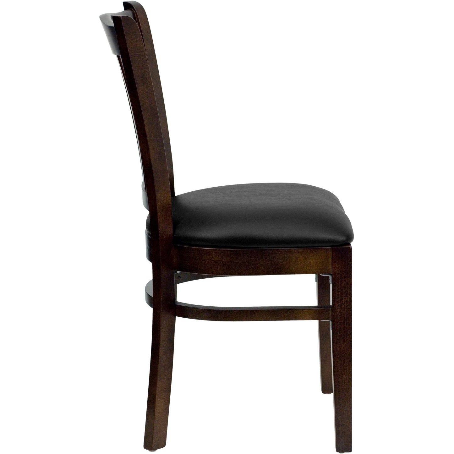 Vertical Slat Back Walnut Wood Restaurant Chair - Vinyl Seat