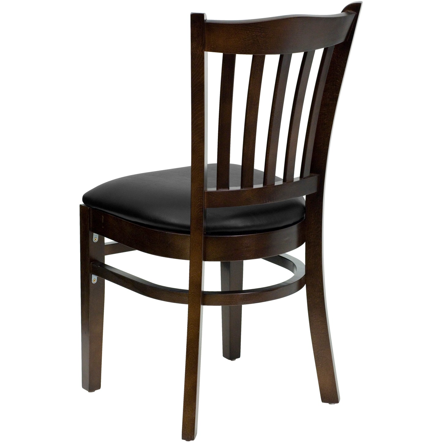 Vertical Slat Back Walnut Wood Restaurant Chair - Vinyl Seat