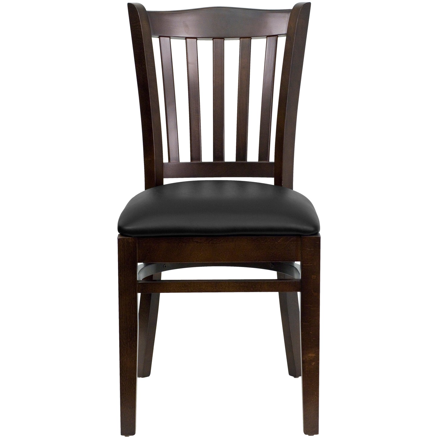 Vertical Slat Back Walnut Wood Restaurant Chair - Vinyl Seat