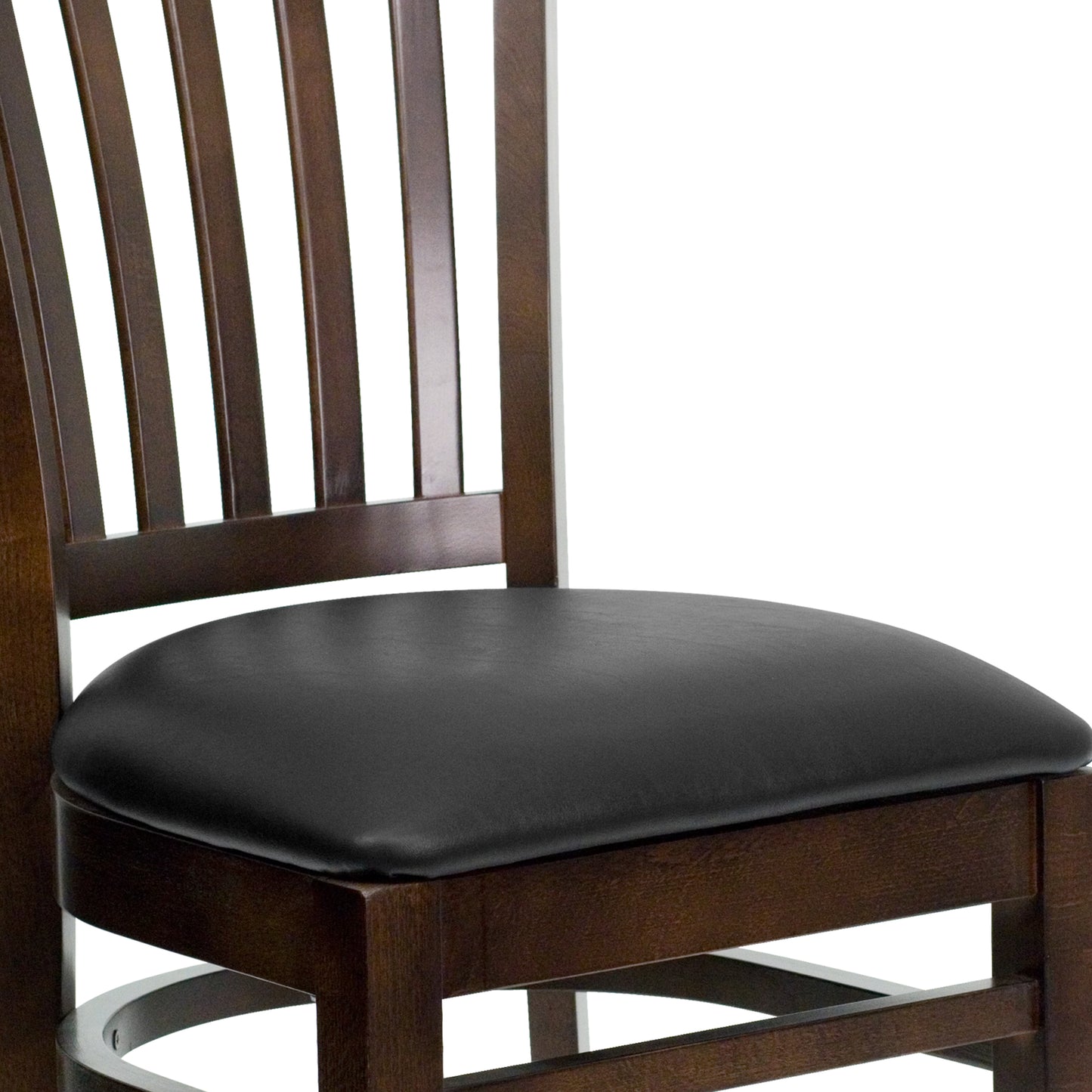 Vertical Slat Back Walnut Wood Restaurant Chair - Vinyl Seat