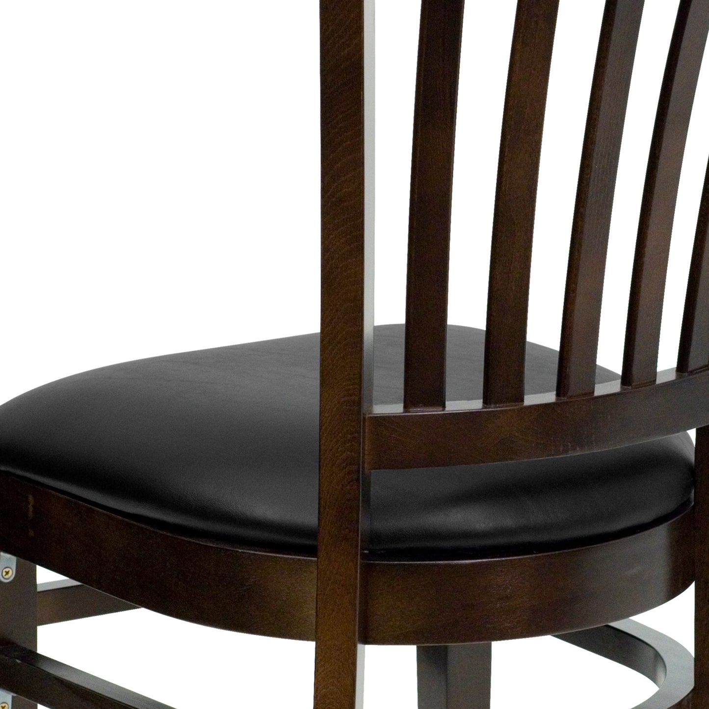 Vertical Slat Back Walnut Wood Restaurant Chair - Vinyl Seat