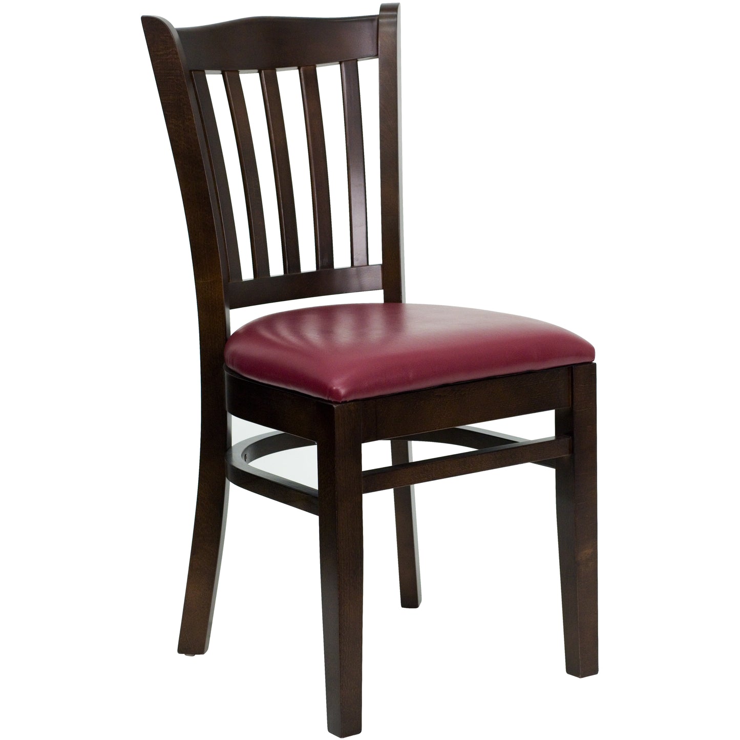 Vertical Slat Back Walnut Wood Restaurant Chair - Vinyl Seat