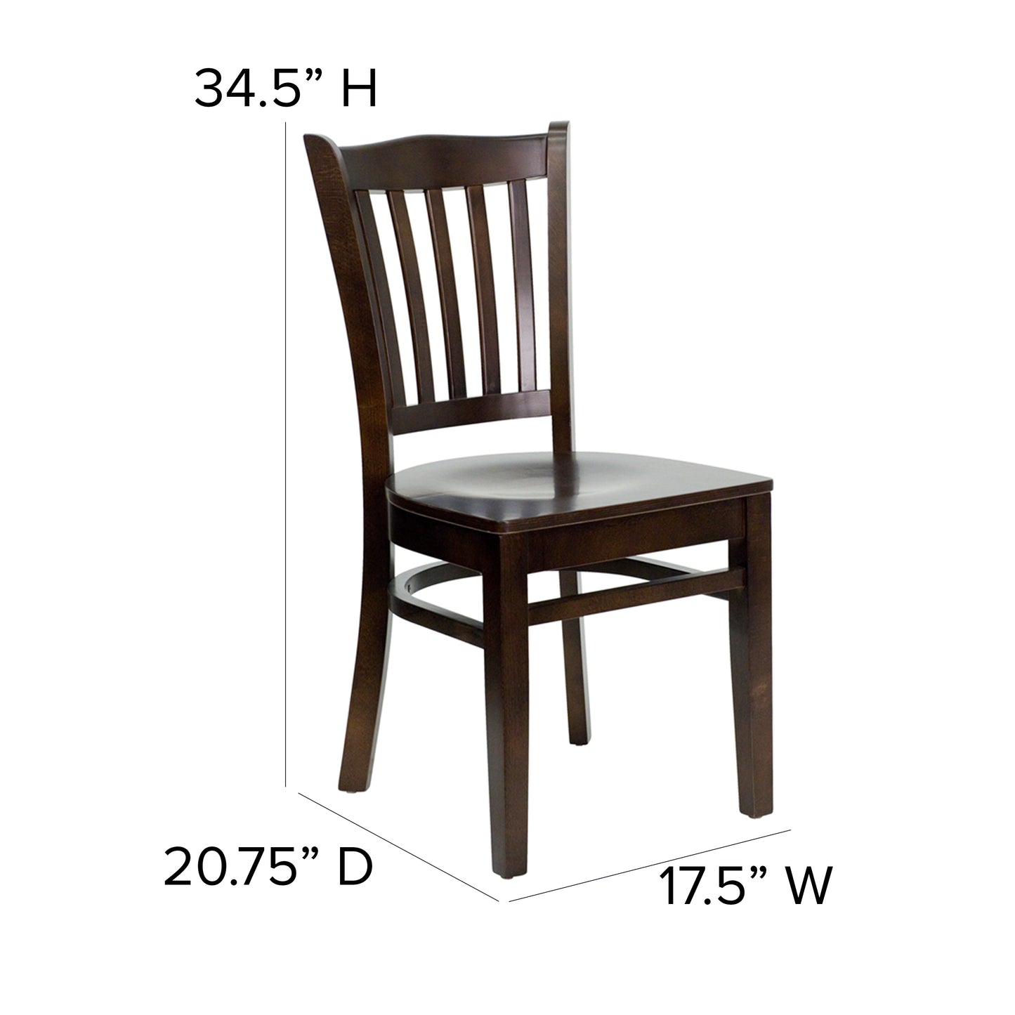 Vertical Slat Back Walnut Wood Restaurant Chair