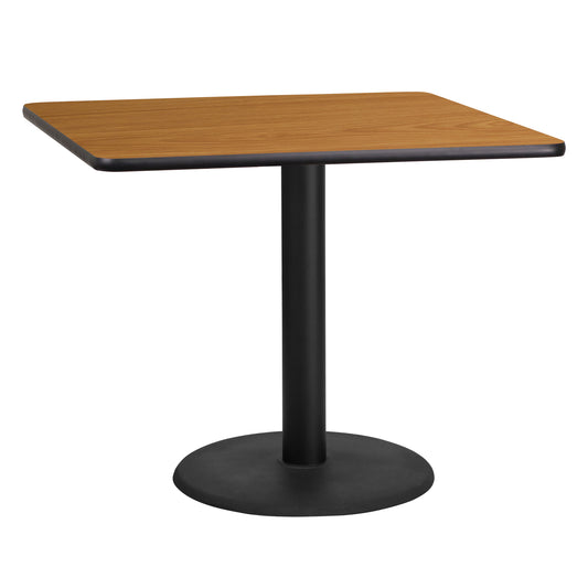 36'' Square Laminate Restaurant Dining Table with 24" Round Table Base