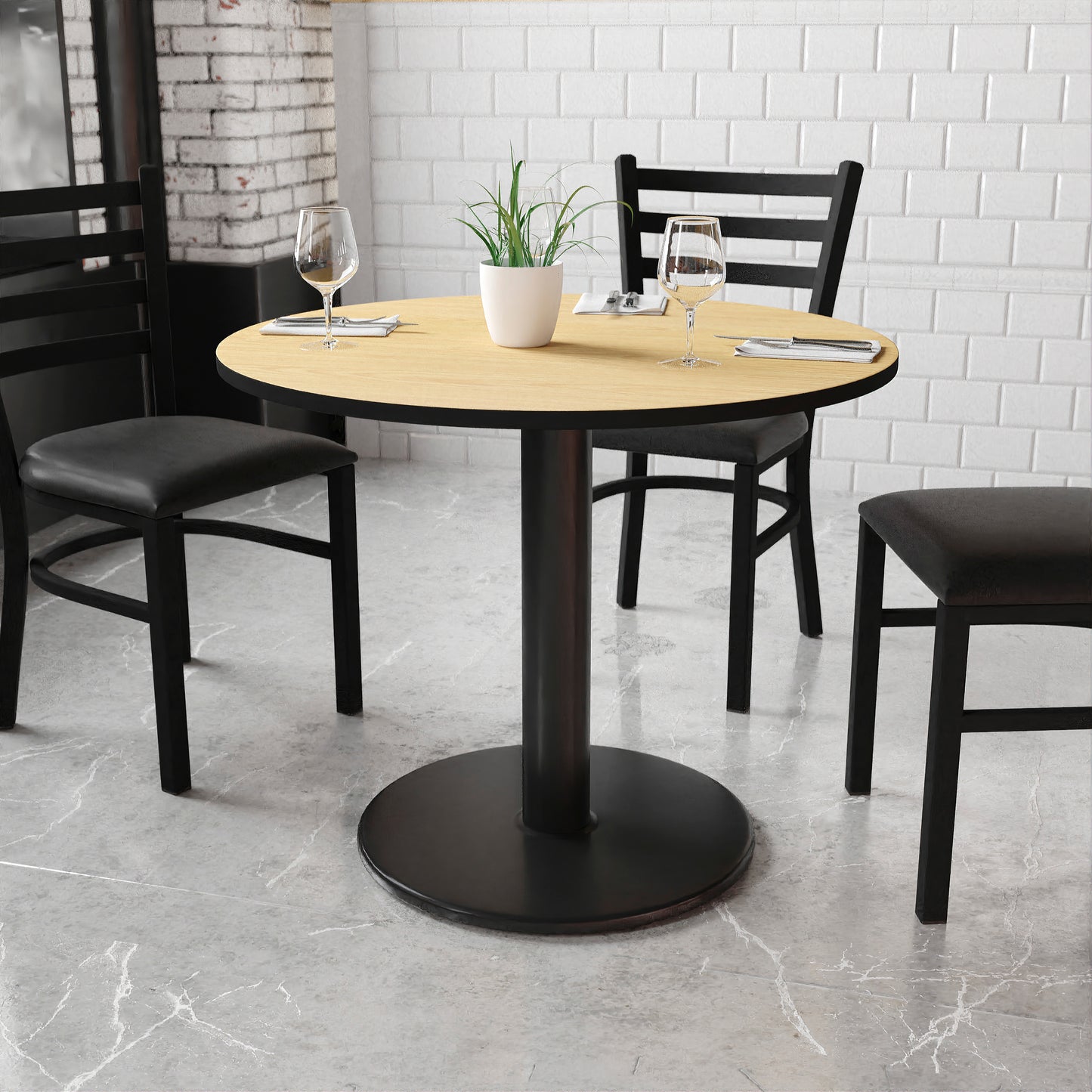 36'' Round Laminate Restaurant Table with 24" Round Table Base