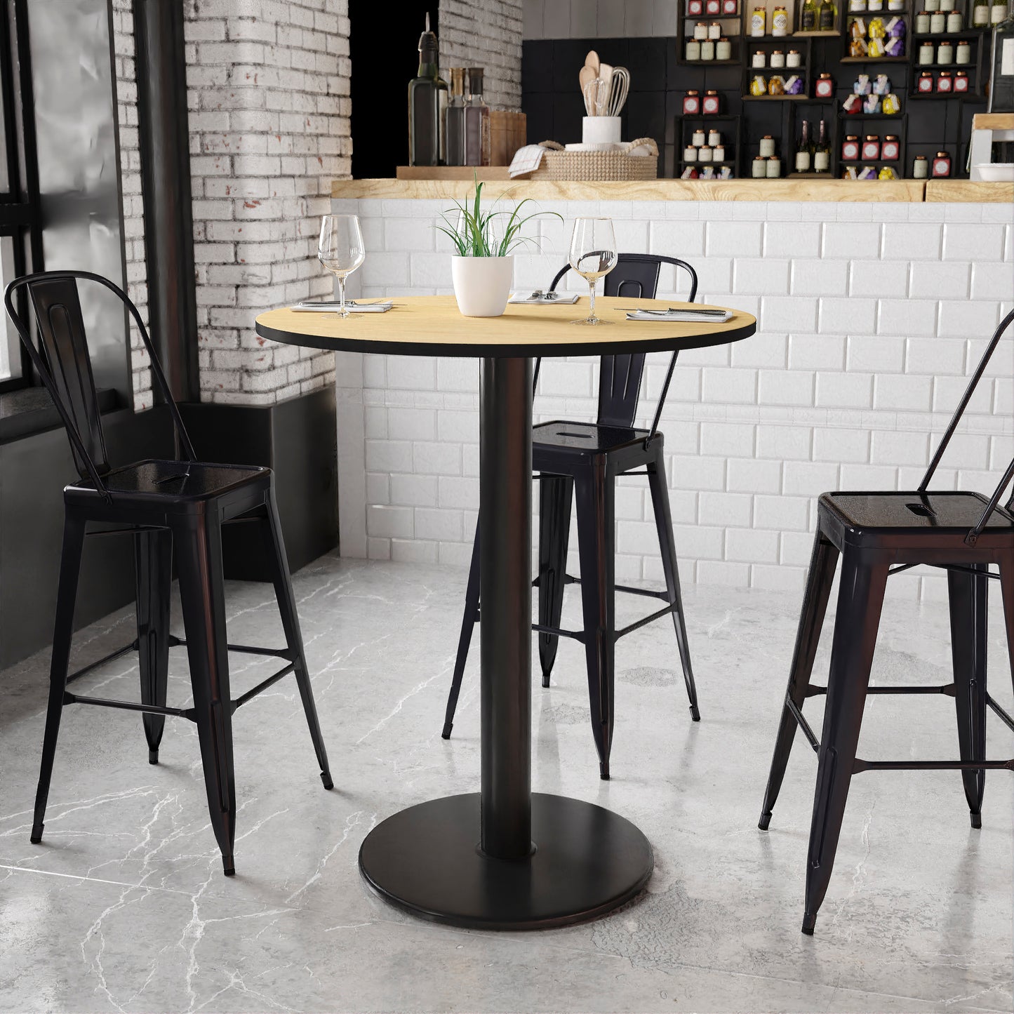 36'' Round Laminate Restaurant Bar Height Table with 24" Round Table Base