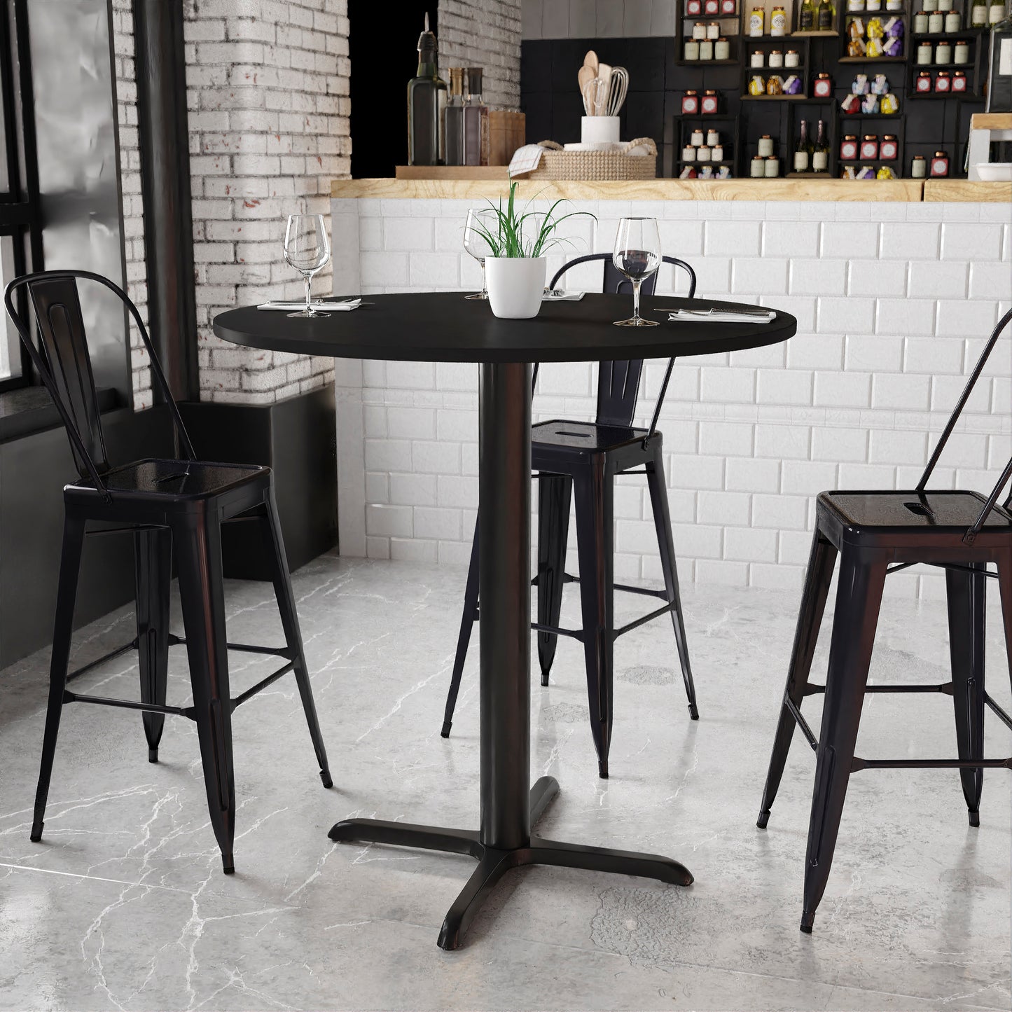 42'' Round Laminate Restaurant Bar Height with 33" x 33" Table Base