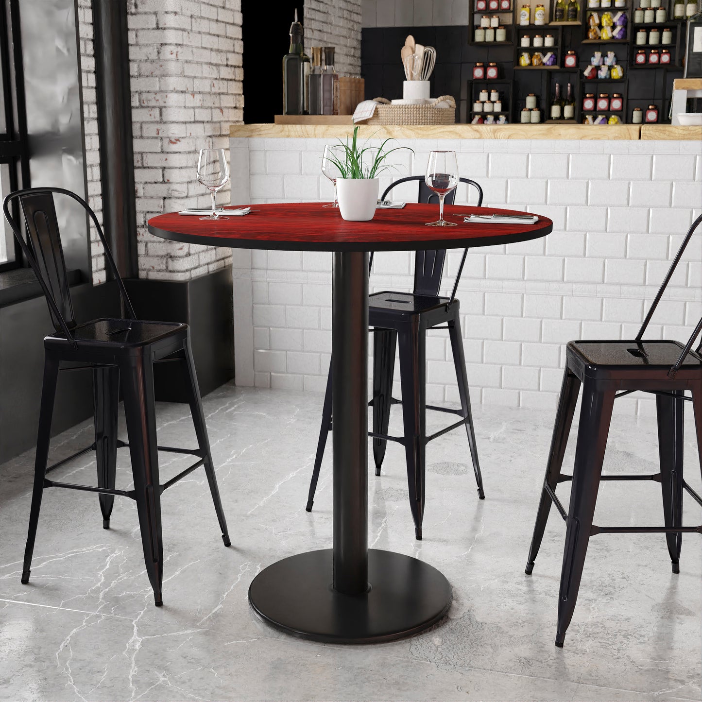 42'' Round Laminate Restaurant Bar Height Table with 24" Table Base