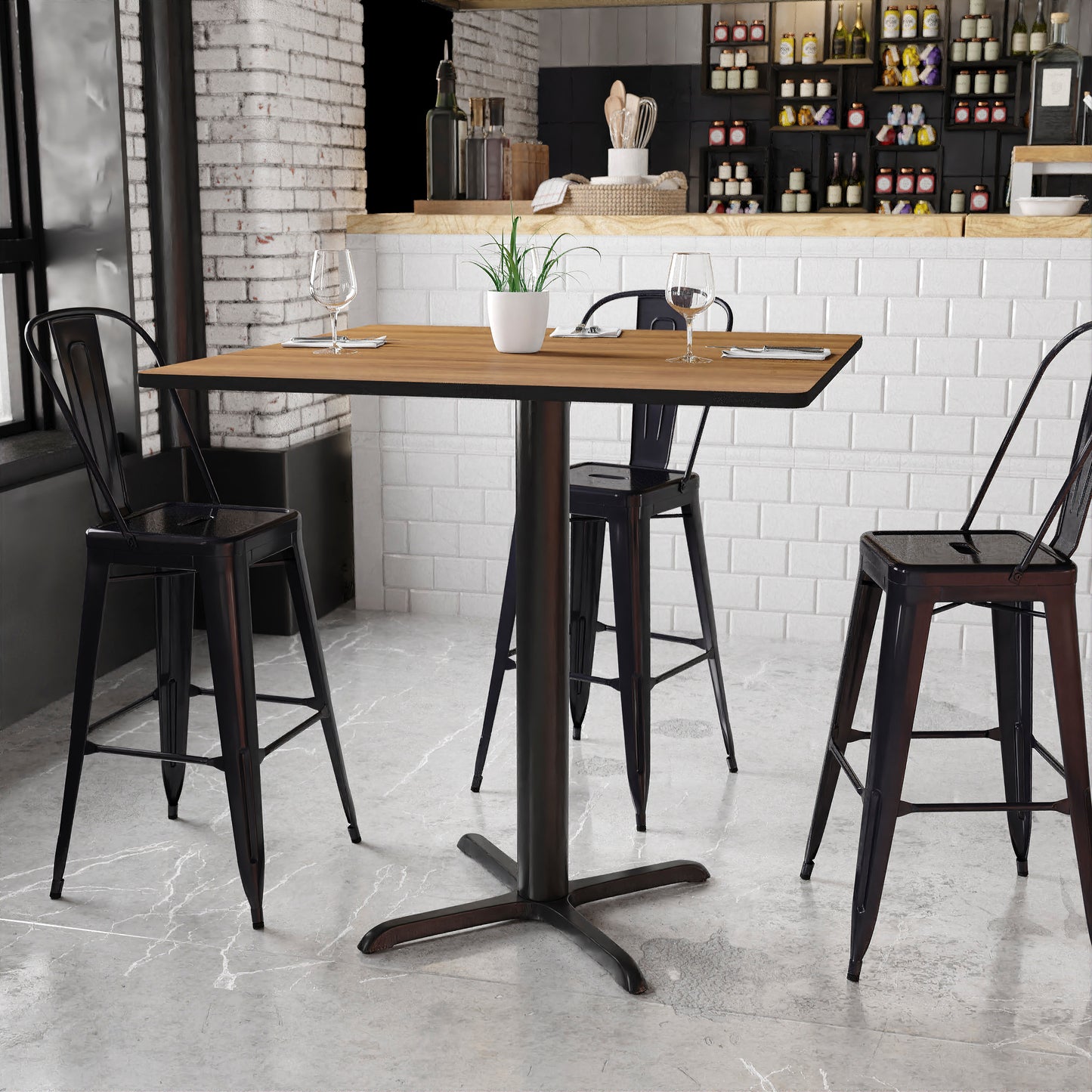 42'' Square Laminate Restaurant Bar Height Table with 33" x 33" Table Base