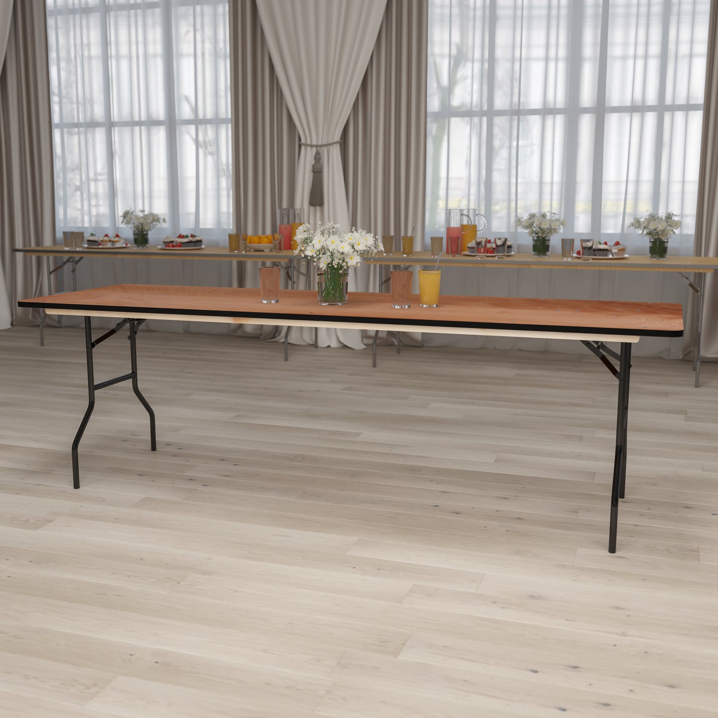 8-Foot Rectangular Wood Folding Banquet Table with Clear Coated Finished Top