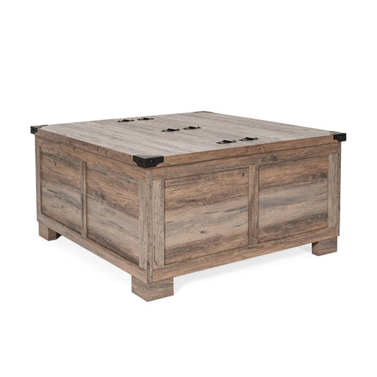 Farmhouse Storage Coffee Table with Hinged Lift Top and Hidden Compartment